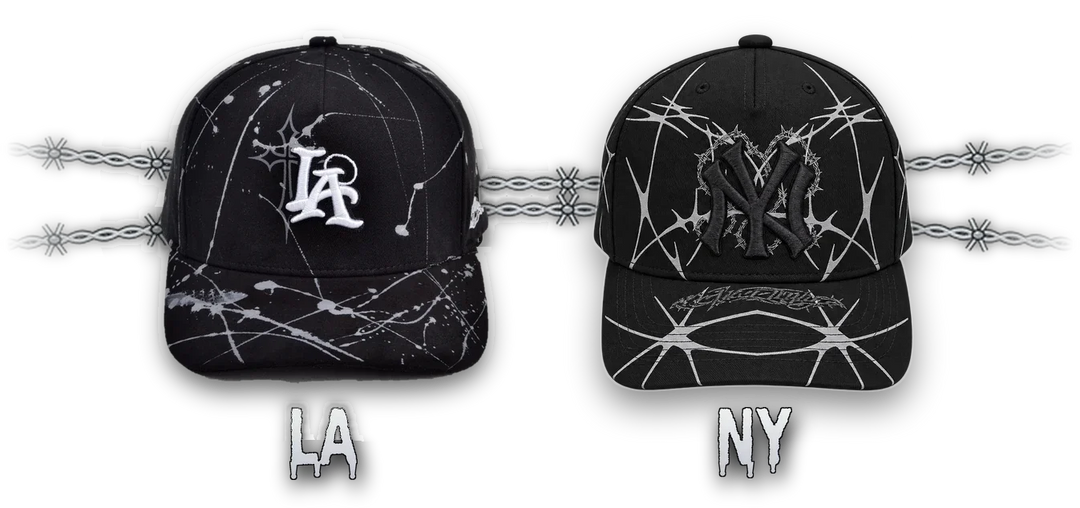 FULL COLLECTION: Paint Drop LA hat and Barb Wire NY hat
