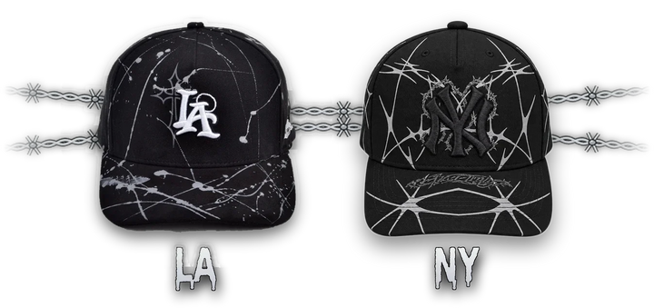 FULL COLLECTION: Paint Drop LA hat and Barb Wire NY hat